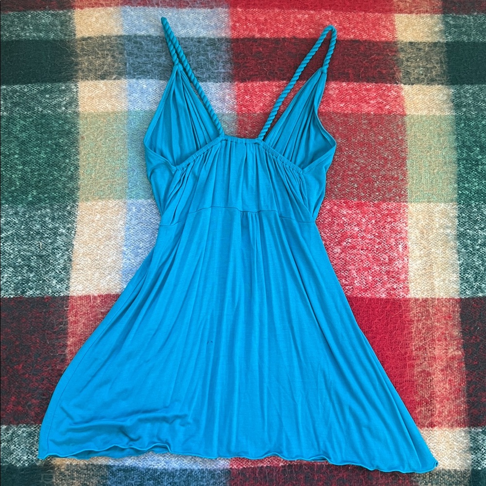 Turquoise Blue V-Neck Sleeveless Summer Dress - Picture 2 of 4